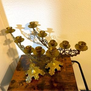 Vintage Korean Brass Candelabra Set of 2